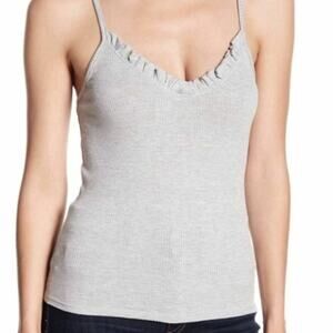 Womens Ribbed Ruffle tank top gray small Know One Cares